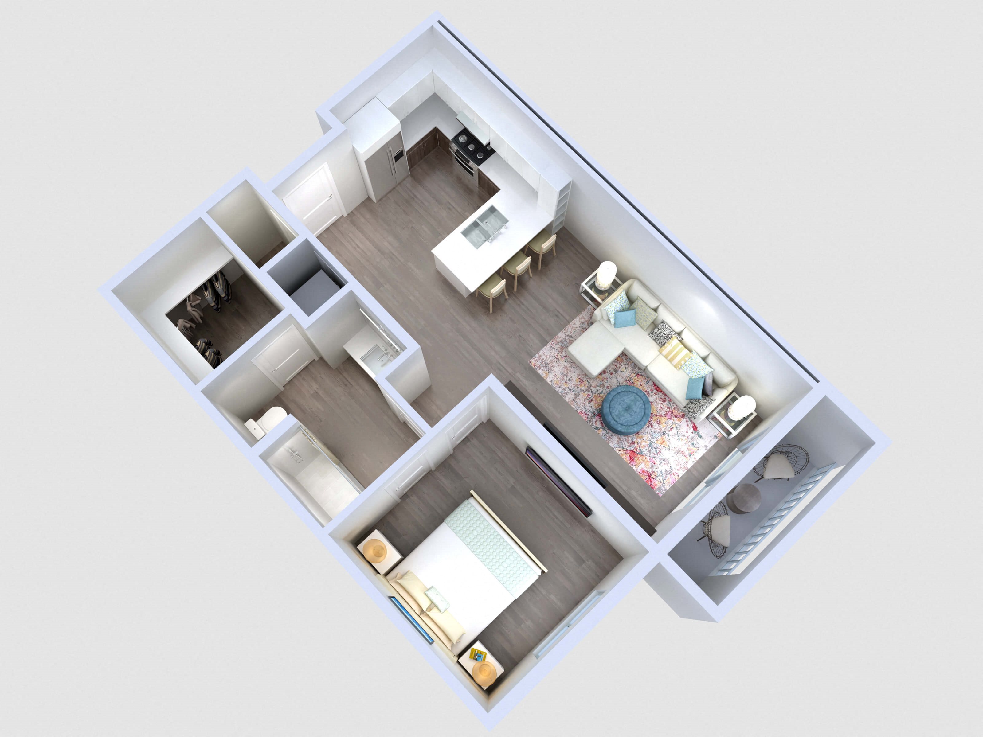 A1: 1 Bed 1 Bath floor plan